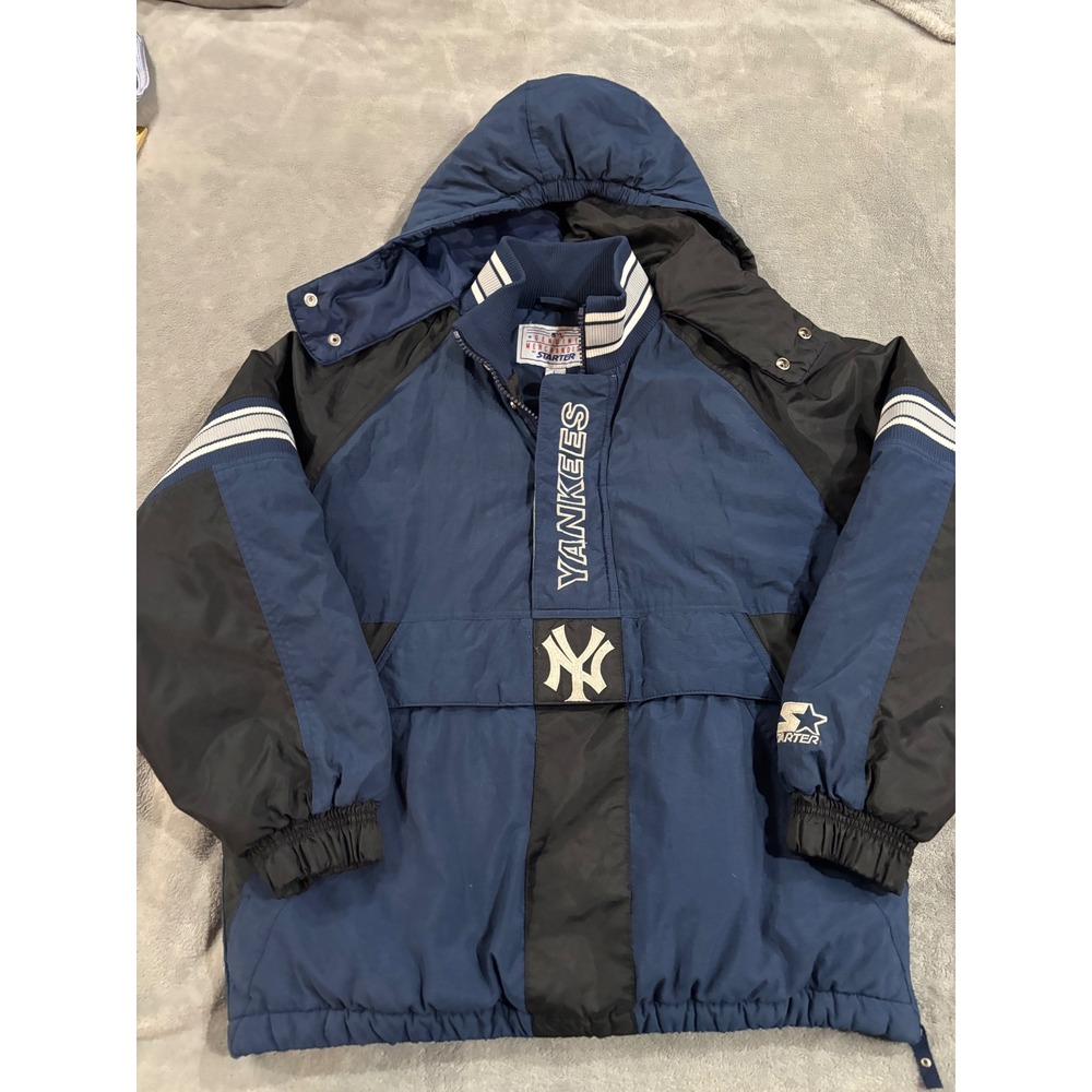 Vintage Starter New York Yankees MLB Puffer Jacket Navy Blue Black Large Puffer